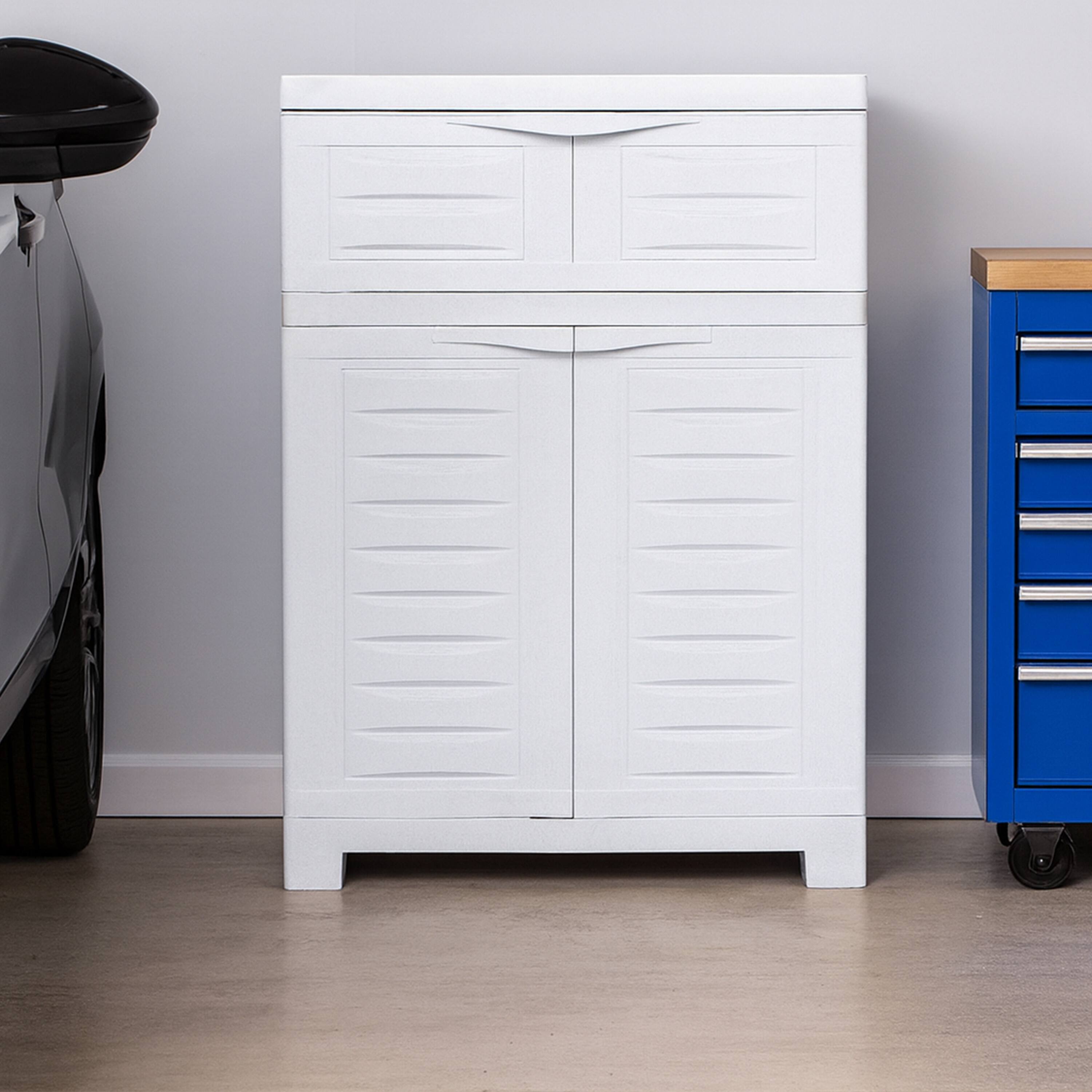 Alt View 7. Sunnydaze - Storage Cabinet with Adjustable Shelf - 34.5" - Speckled White.