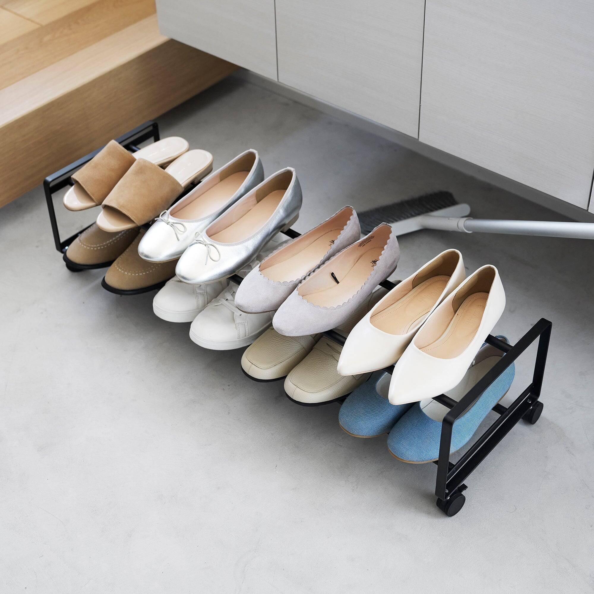 Alt View 7. Yamazaki Home - Two-Tier Rolling Shoe Rack (" H)  - Steel - Black.