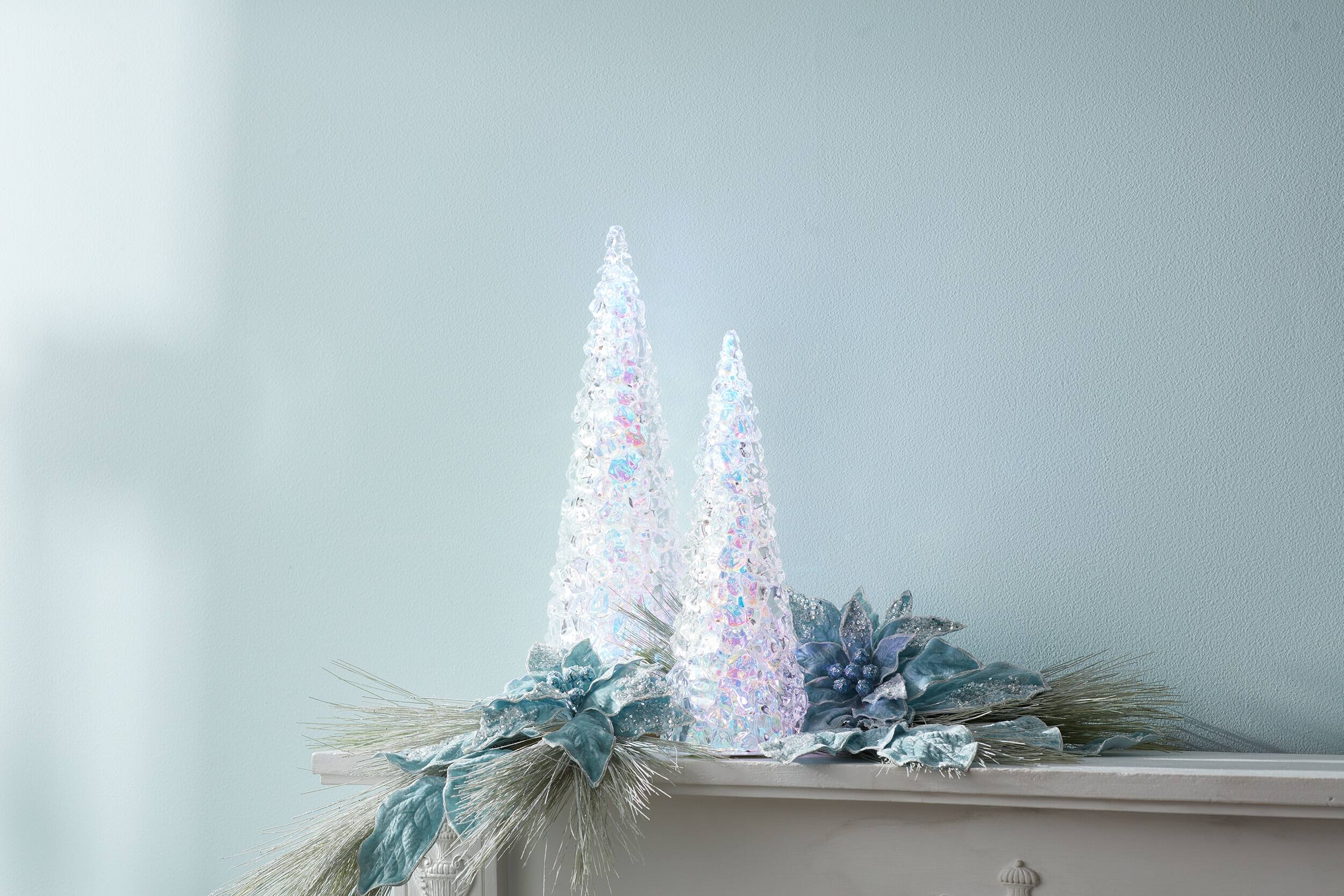 Back. BreeBe - Iridescent LED Pine Tree 13.5"H - White, Blue, Pink.