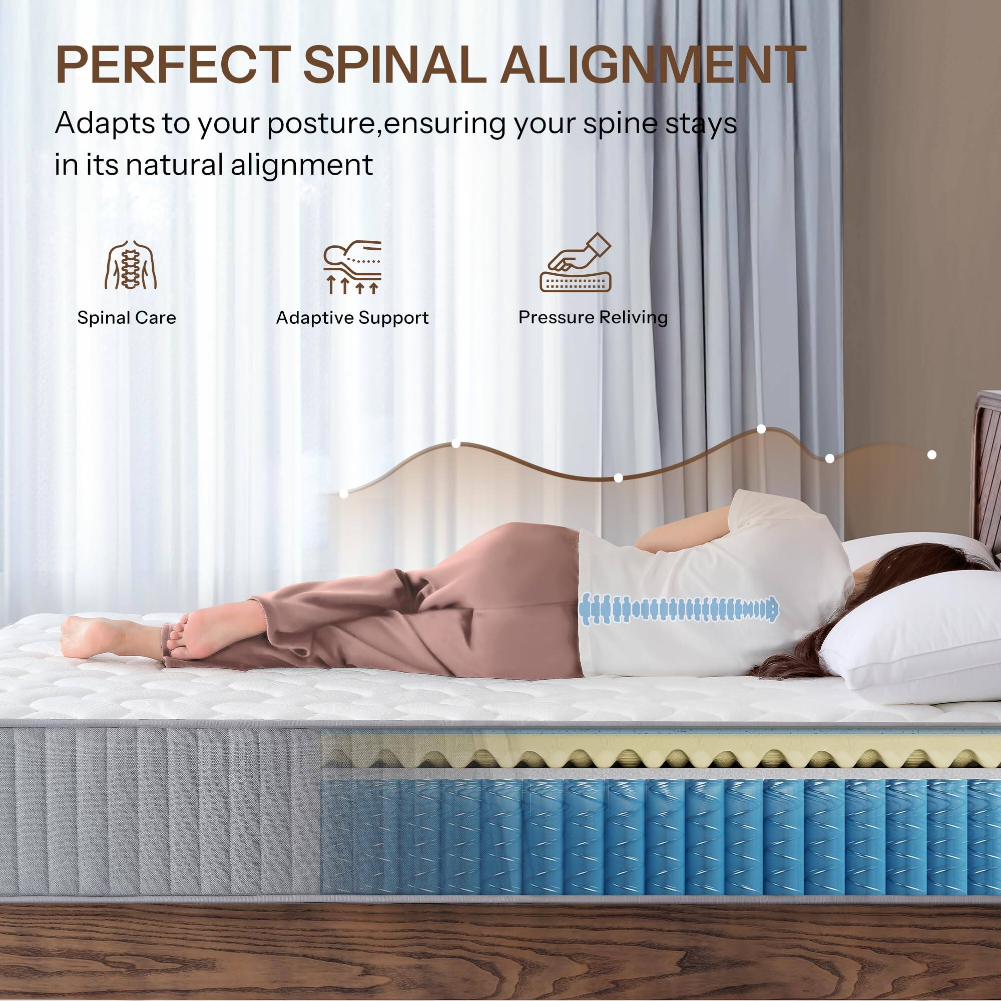 PERFECT SPINAL ALIGNMENT

Adapts to your posture, ensuring your spine stays in its natural alignment

- Spinal Care
- Adaptive Support
- Pressure Relieving