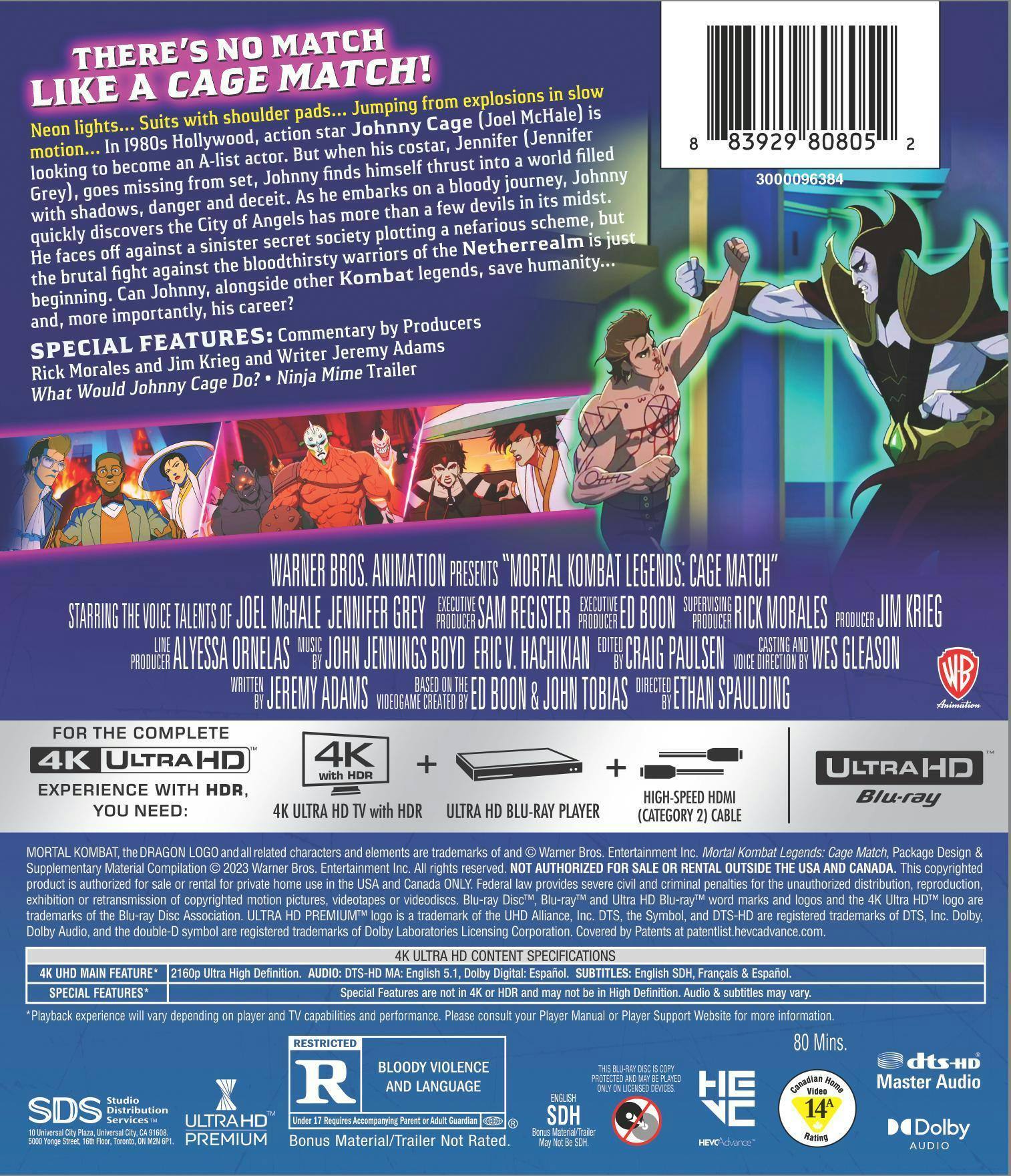 Back. Mortal Kombat Legends: Cage Match   - 4K Blu-Ray.