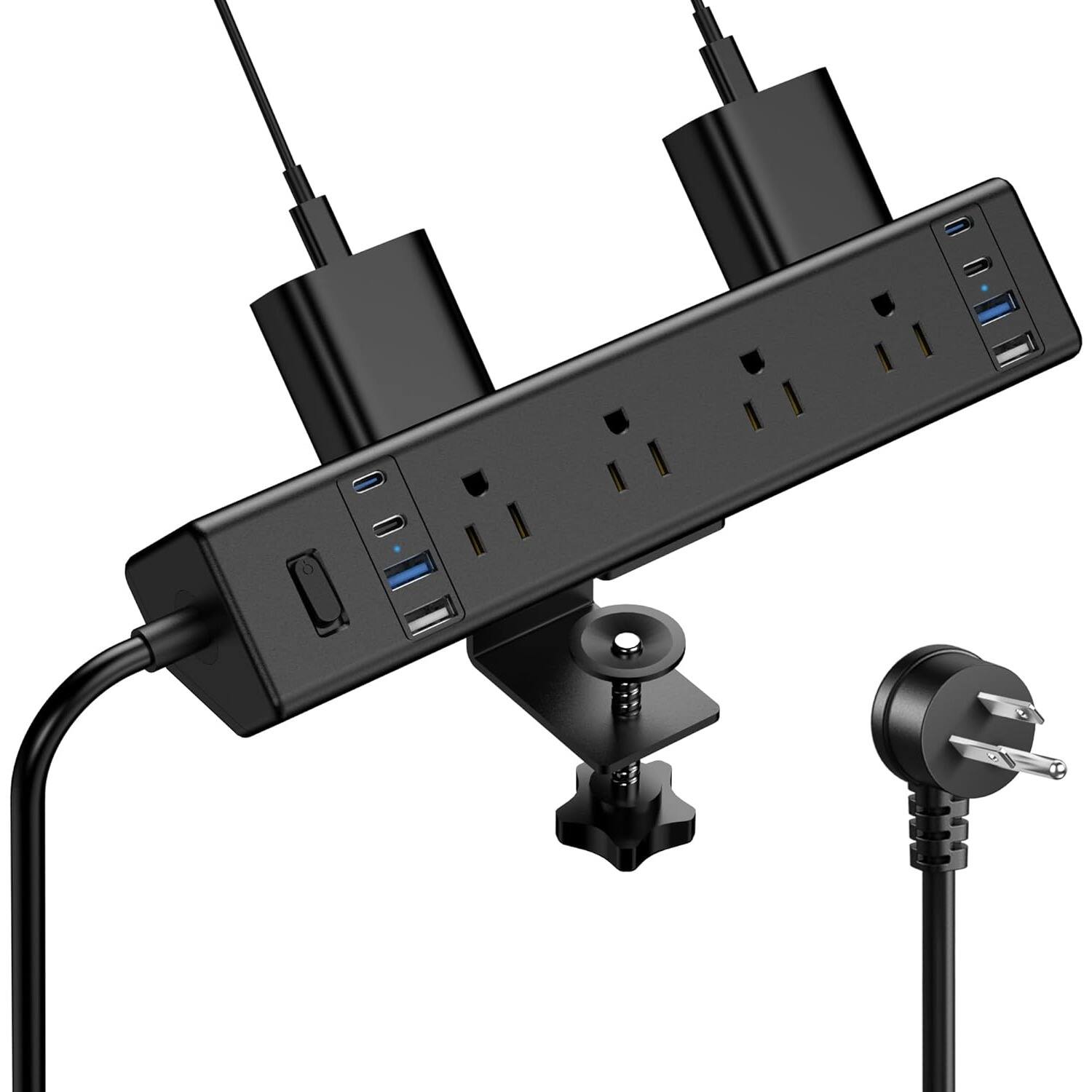 PARKER SLATER - Desk Clamp Power Strip with 8 Outlets, 8 USB Ports (4 USB-C), 40W Fast Charging, Surge Protector, 1.9" Edge - Black