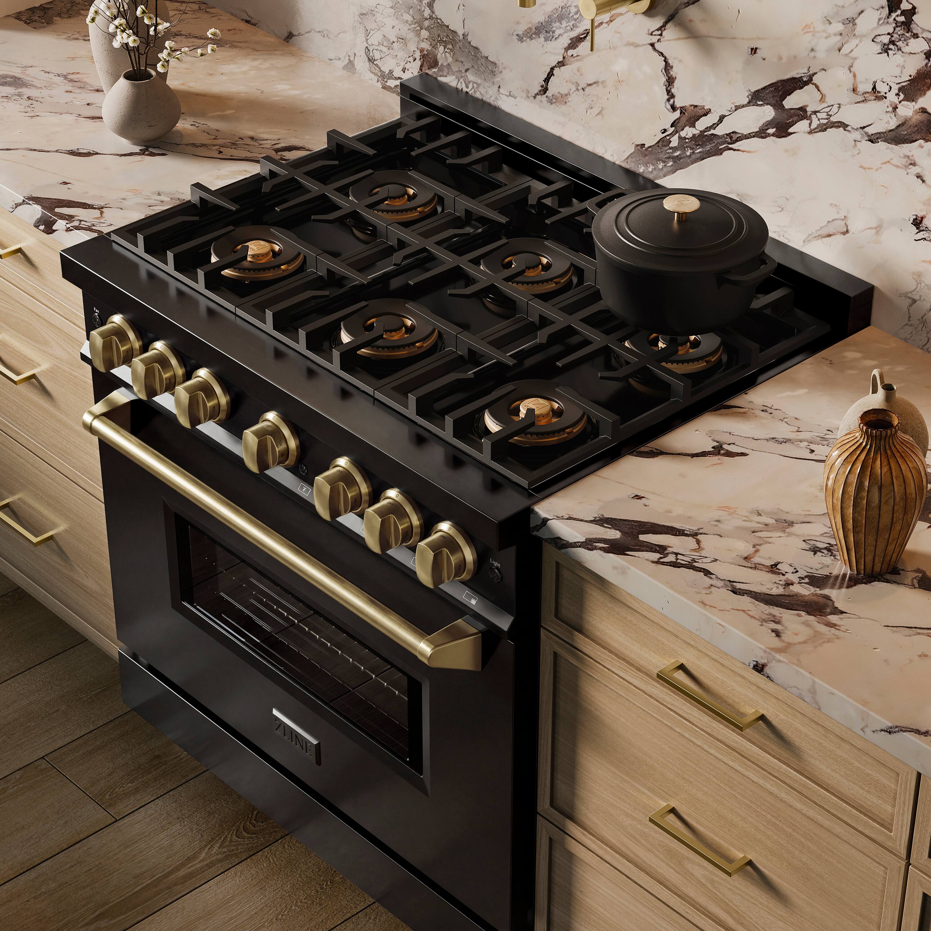 Alt View 6. ZLINE - Autograph 36 in. 5.2 cu. ft. Classic Freestanding DuoPro Dual Fuel Range in Black Stainless Steel & Bronze Accents - Black Stainless Steel.