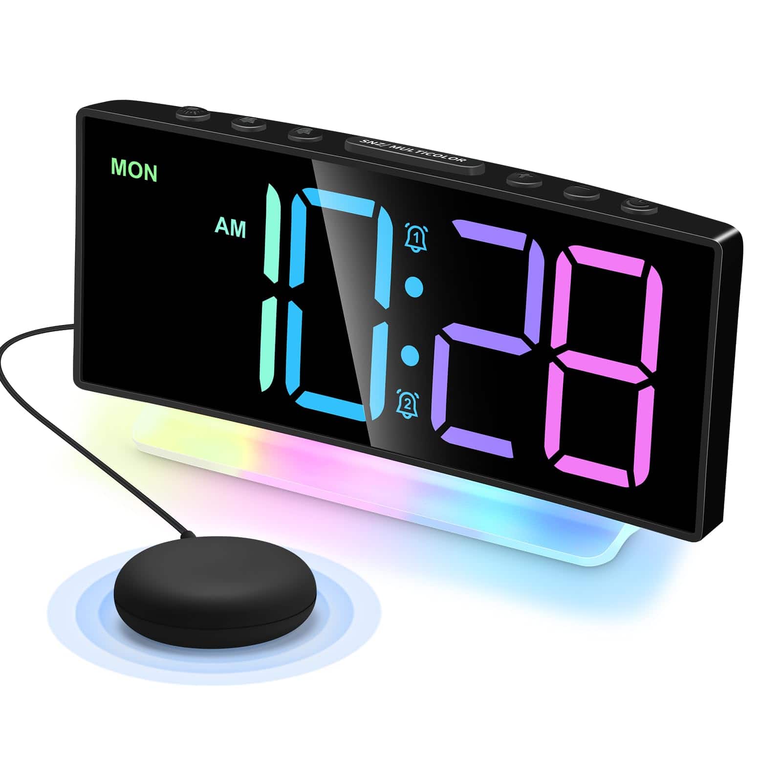 Dazzed Corner - Loud Alarm Clocks,Bedside Clock for Bedrooms with Large Digital Display - Black