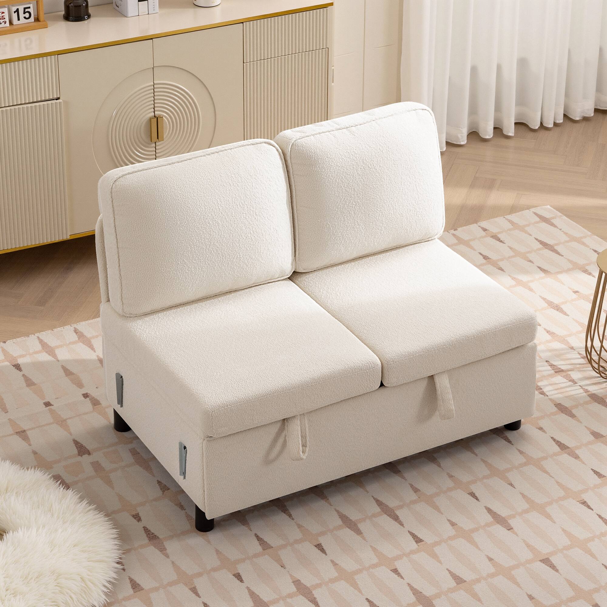 Angle. KERDOM - Oversized Pullout Sofa Couch with Storage Ottoman, Side Pocket, Washable Covers, Sectional Sofa Bed Free Combination - White-C.