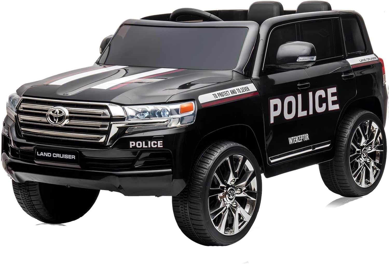 Homhougo - 12V police kids electric car Dual 45W motors spring suspension realistic design LED lights