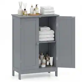 Costway - Bathroom Floor Cabinet Wooden Floor Storage Cabinet Living Room Modern - Gray