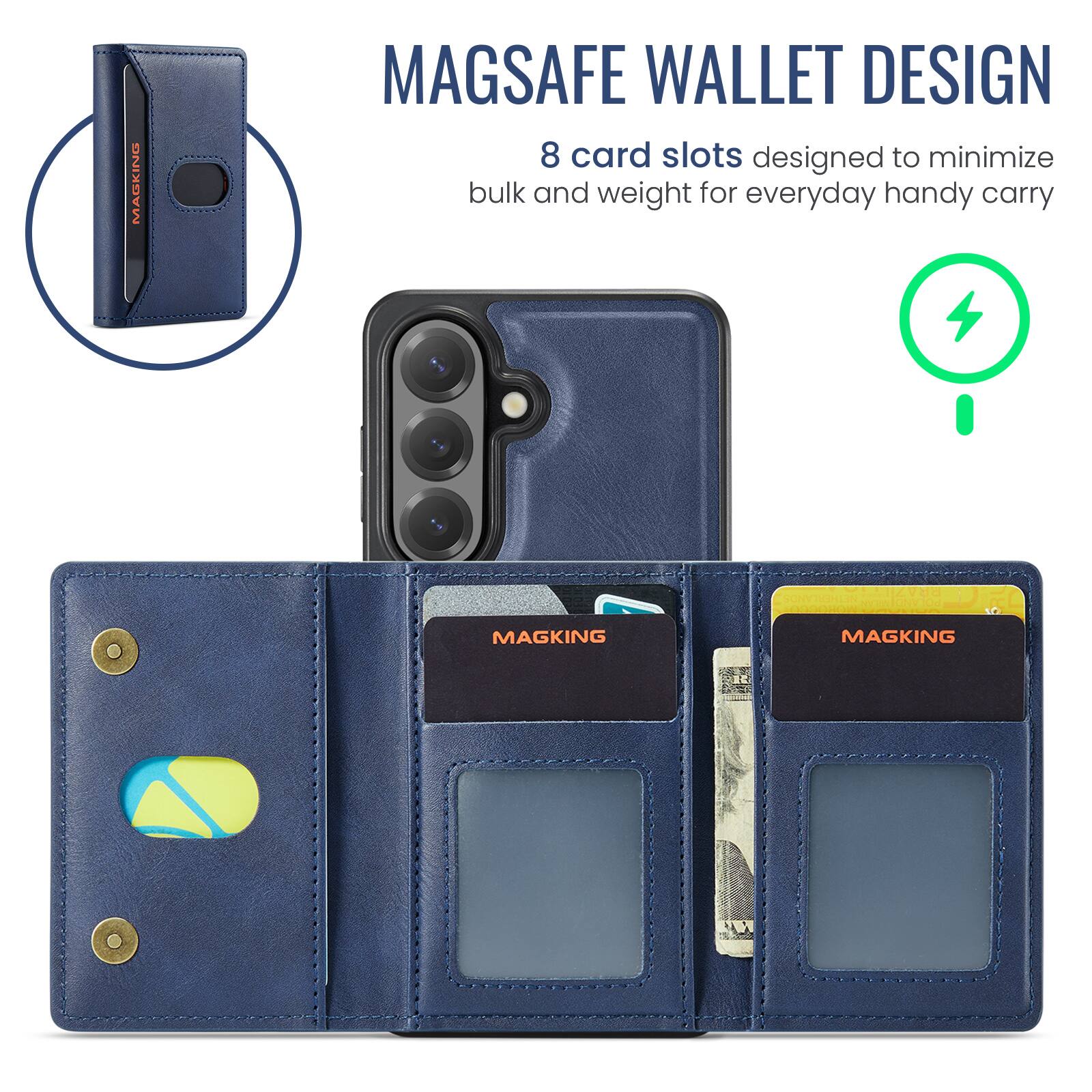 MAGSAFE WALLET DESIGN  
8 card slots designed to minimize bulk and weight for everyday handy carry  

BRAZ NETHERLANDS ROLAND  
10  

MAGKING  
MAGKING  
A.A. 1,000000