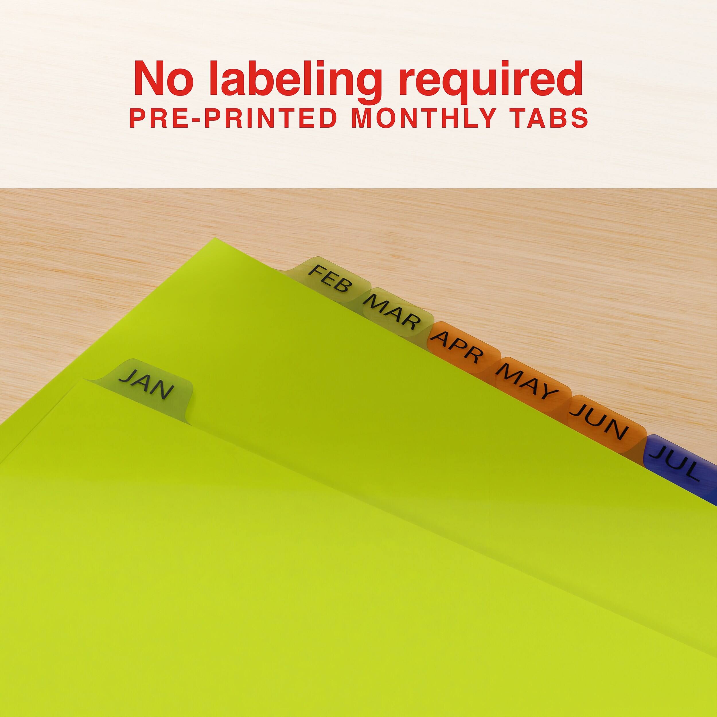 No labeling required  
PRE-PRINTED MONTHLY TABS  
JAN  
FEB  
MAR  
APR  
MAY  
JUN  
JUL