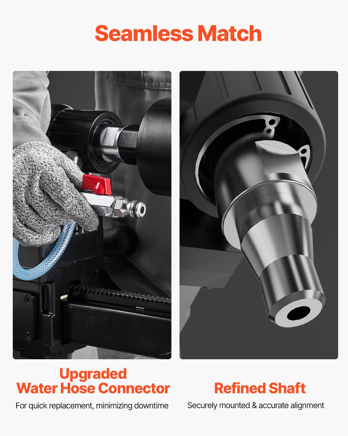 Seamless Match

Upgraded Water Hose Connector
For quick replacement, minimizing downtime

Refined Shaft
Securely mounted & accurate alignment