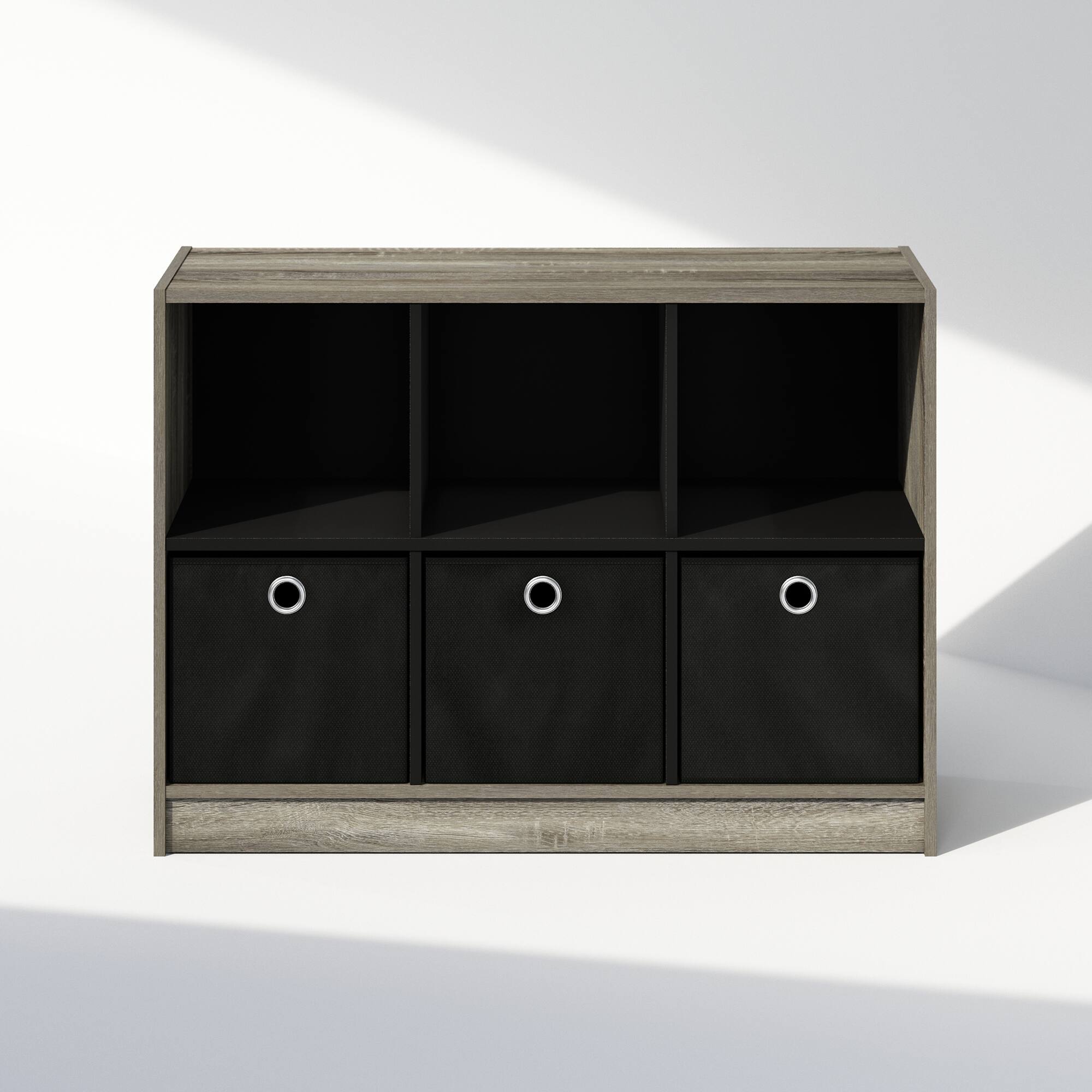 Alt View 2. Furinno - Cubic Multipurpose Clothing & Closet Storage Organizer Shelf with Bin Drawers, 6-Cube - French Oak/Black.