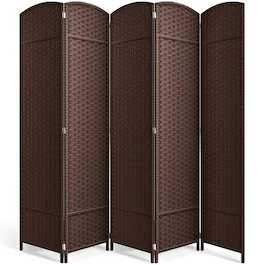 Sorbus - Extra Wide Double Hinged 5-Panels Partition Room Dividers - Chocolate