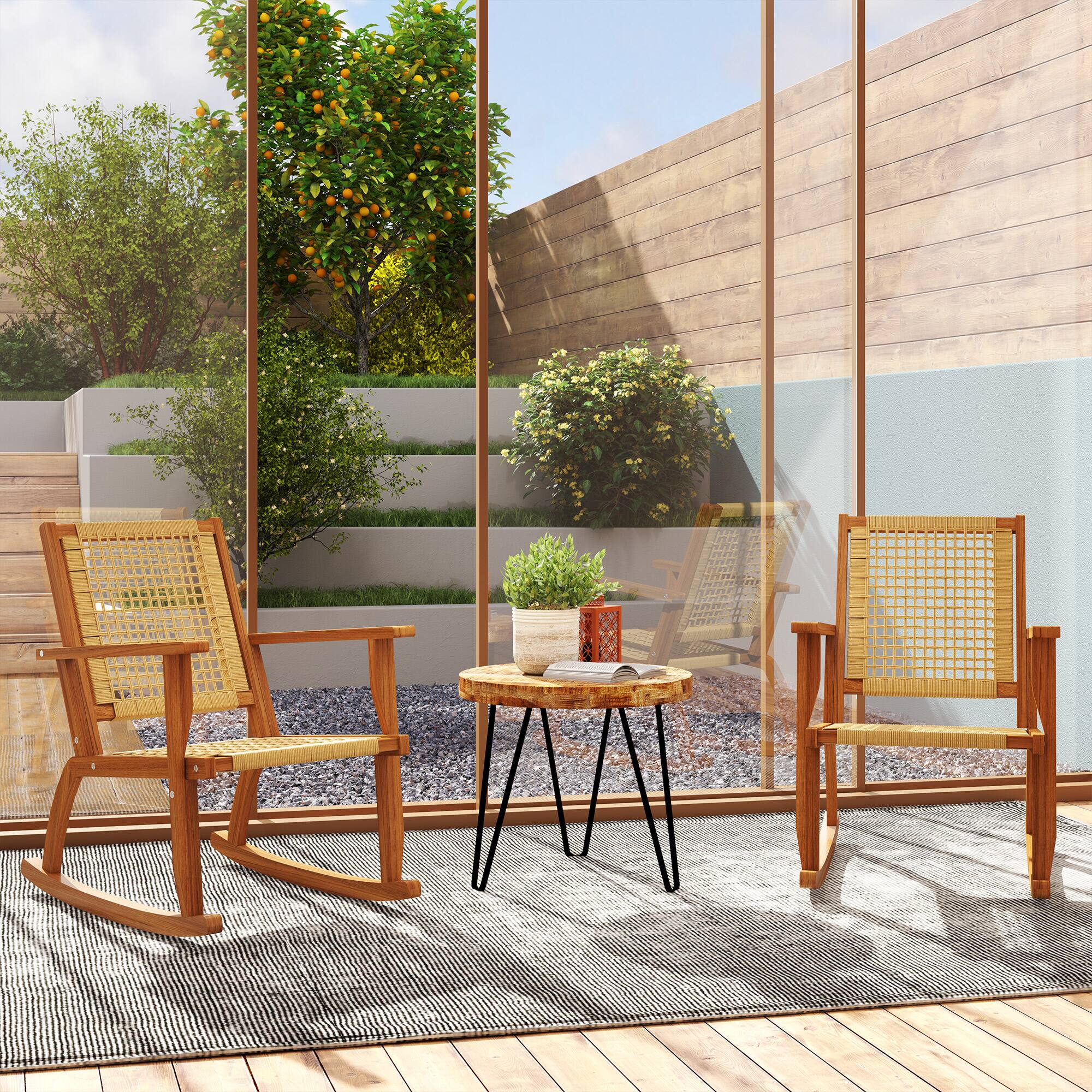 Angle. Outsunny - Lawn Rocking Chair Set of 2 - Khaki.