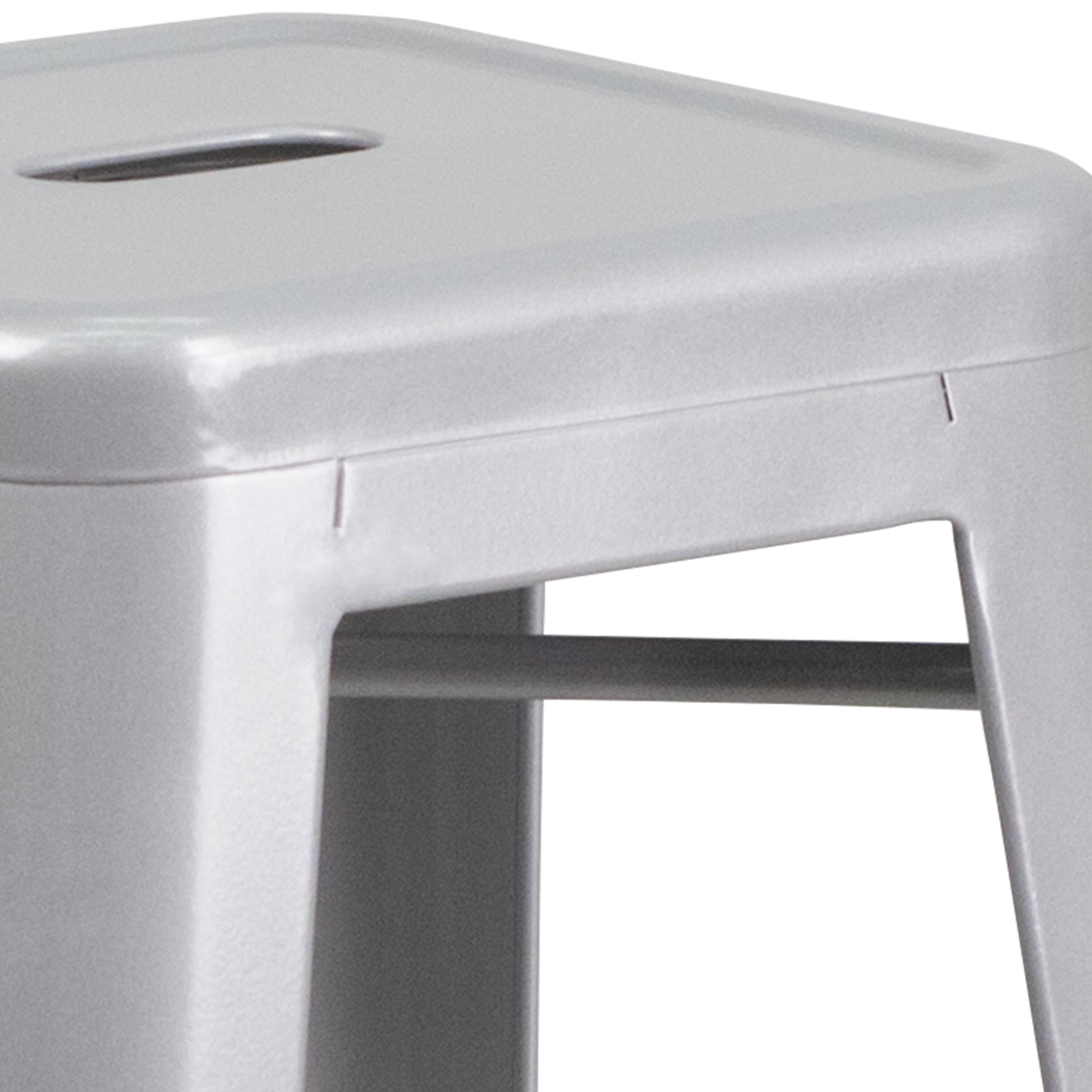 Alt View 9. Emma + Oliver - Commercial Grade 30"H Backless Metal Indoor-Outdoor Barstool with Square Seat - Silver.