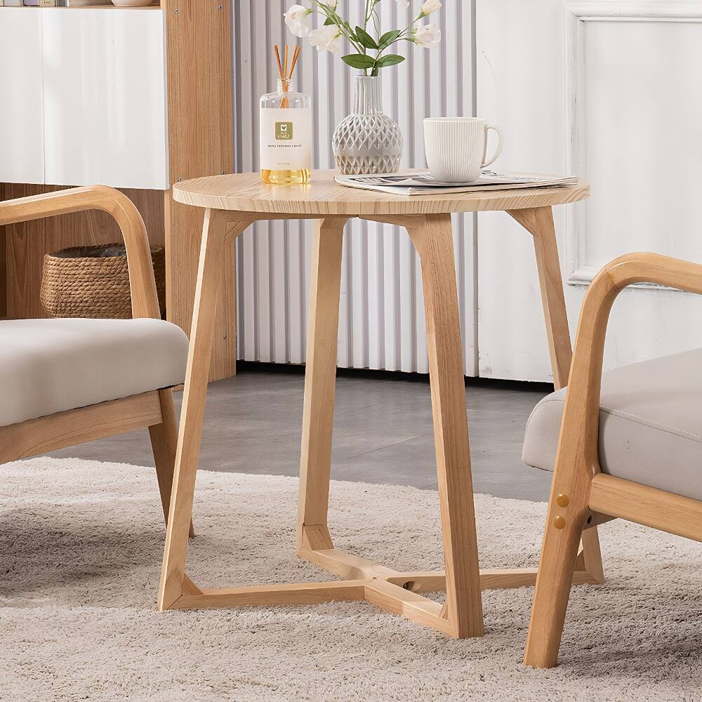 Alt View 4. Loheer - Loheer 24 Inch Round End Table Mid Century Modern Solid Wood Sofa Side Table Natural - Natural.