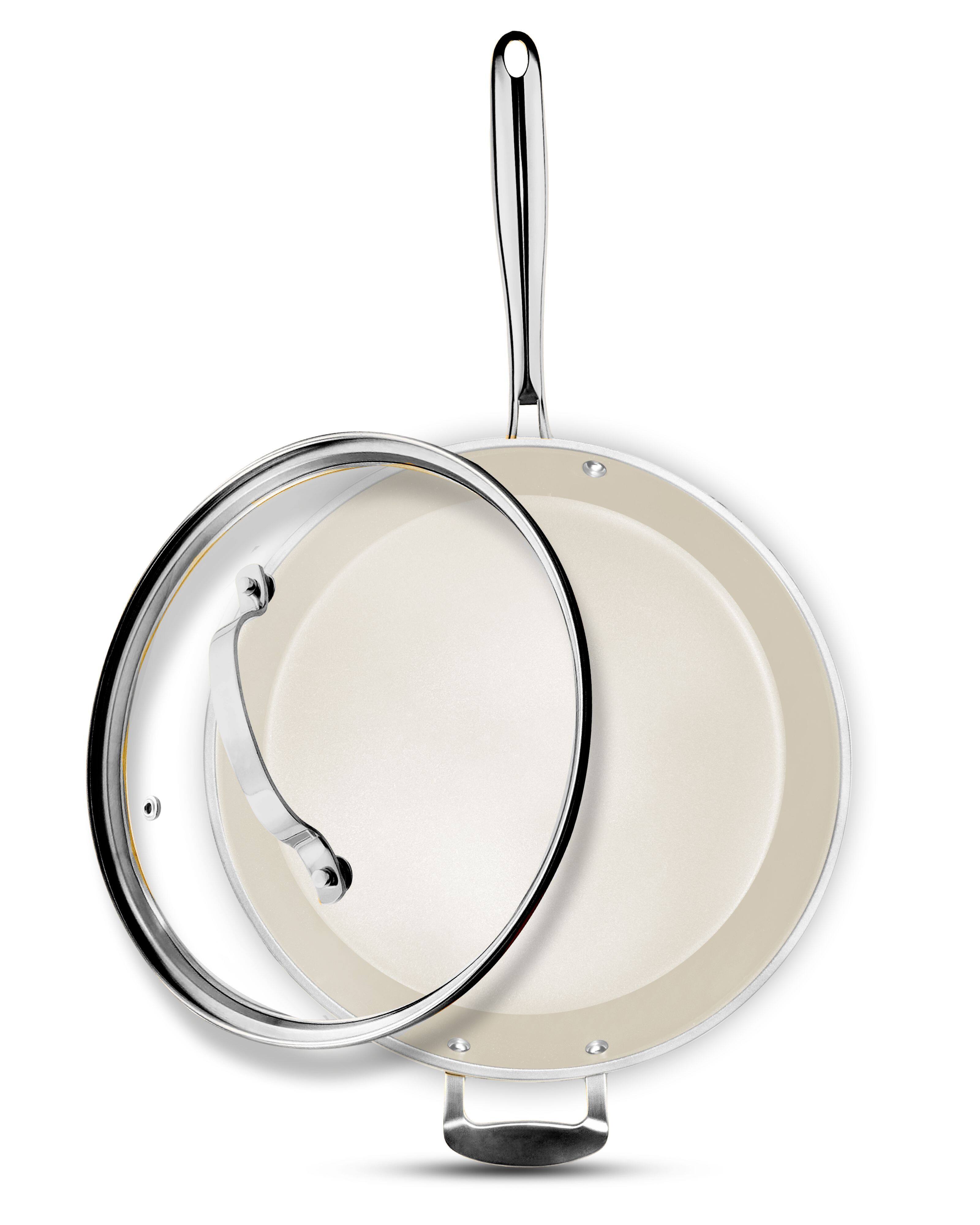 Alt View 2. Gotham Steel - Gotham Steel Cream 14'' Ultra Nonstick Ceramic Family Pan with Helper Handle - Cream.