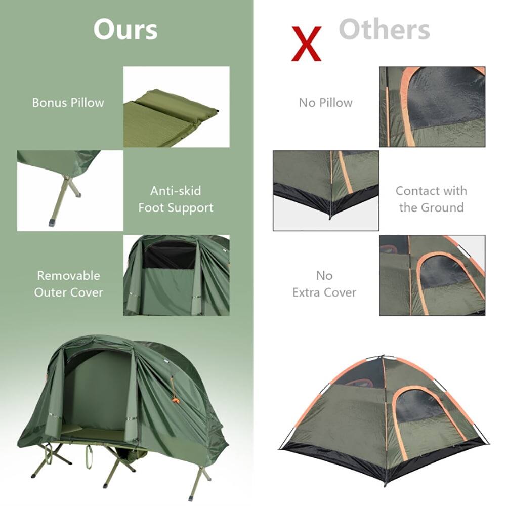 Ours  
- Bonus Pillow  
- Anti-skid Foot Support  
- Removable Outer Cover  

Others  
- No Pillow  
- Contact with the Ground  
- No Extra Cover