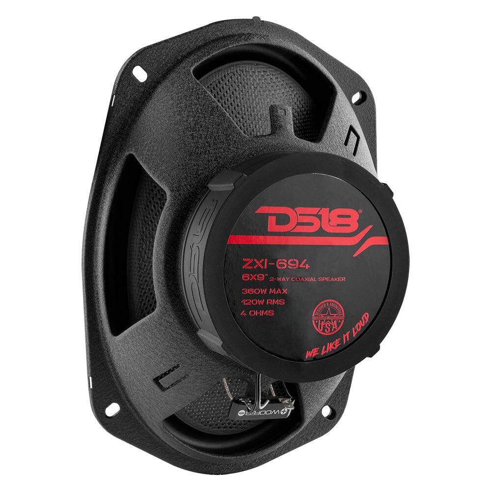 D518  
ZXI-694  
6X9" 2-WAY COAXIAL SPEAKER  
360W MAX  
120W RMS  
4 OHMS  
USA  
WE LIKE IT LOUD  
WOOFER