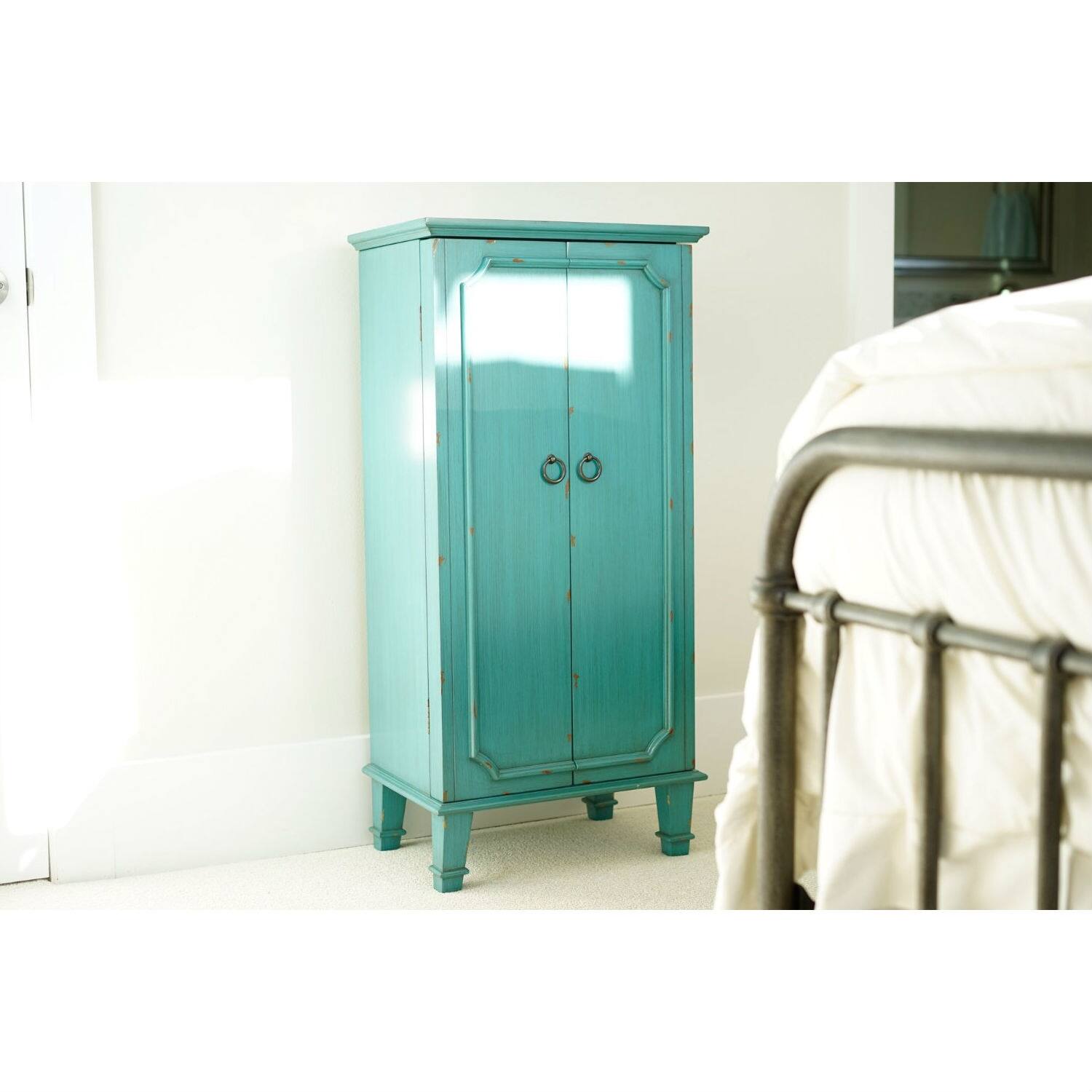 Alt View 1. Hivvago - Vintage Turquoise Hand Painted Jewelry Armoire with Antique Drawer Pulls - Turquoise.