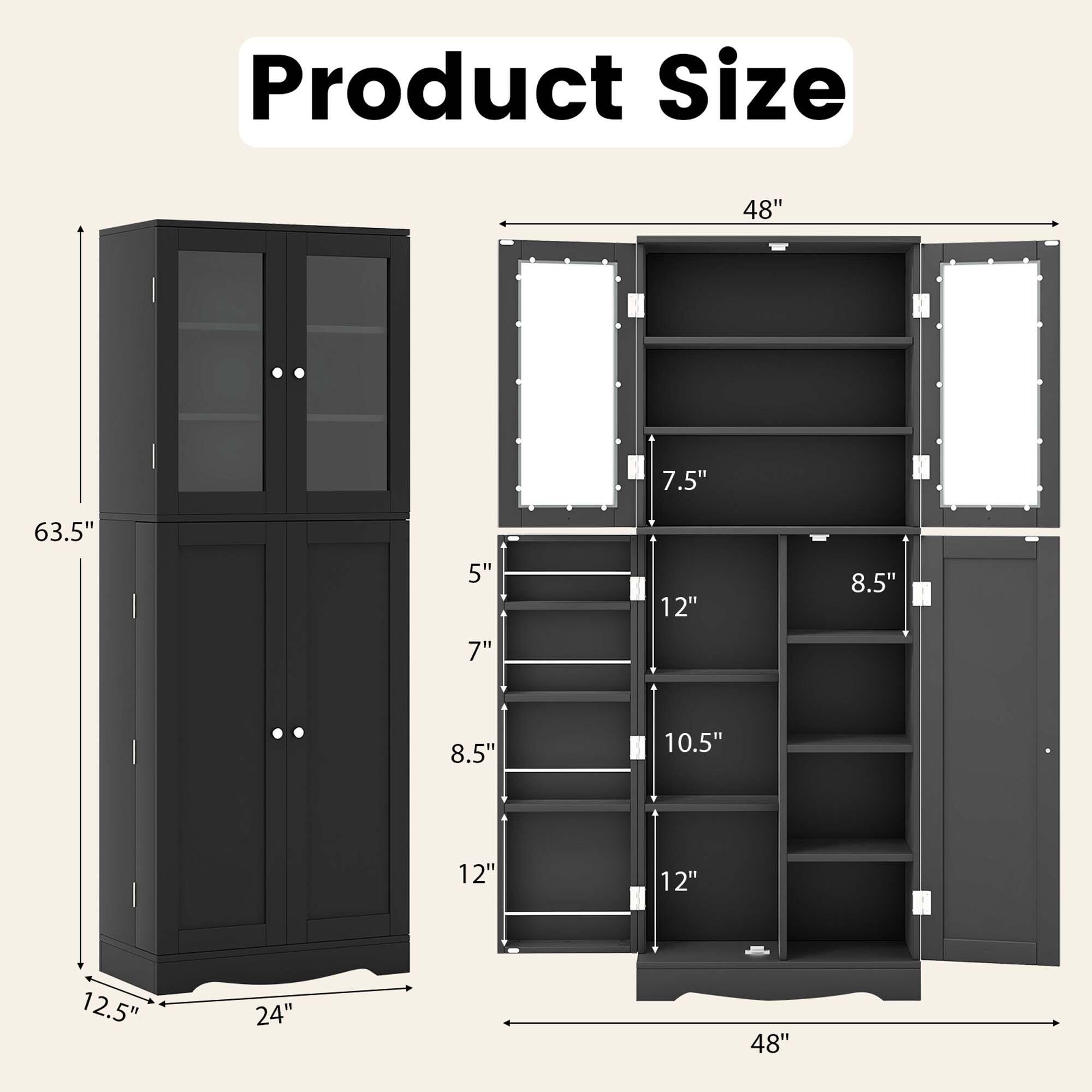 Product Size: 48" x 7.5" x 63.5" x 5" x 7" x 12" x 8.5" x 8.5" x 10.5" x 12" x 12" x 12.5" x 24" x 48".
