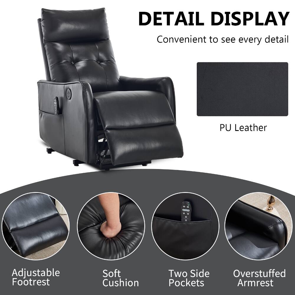 DETAIL DISPLAY  
Convenient to see every detail

PU Leather  
Adjustable Footrest  
Soft Cushion  
Two Side Pockets  
Overstuffed Armrest