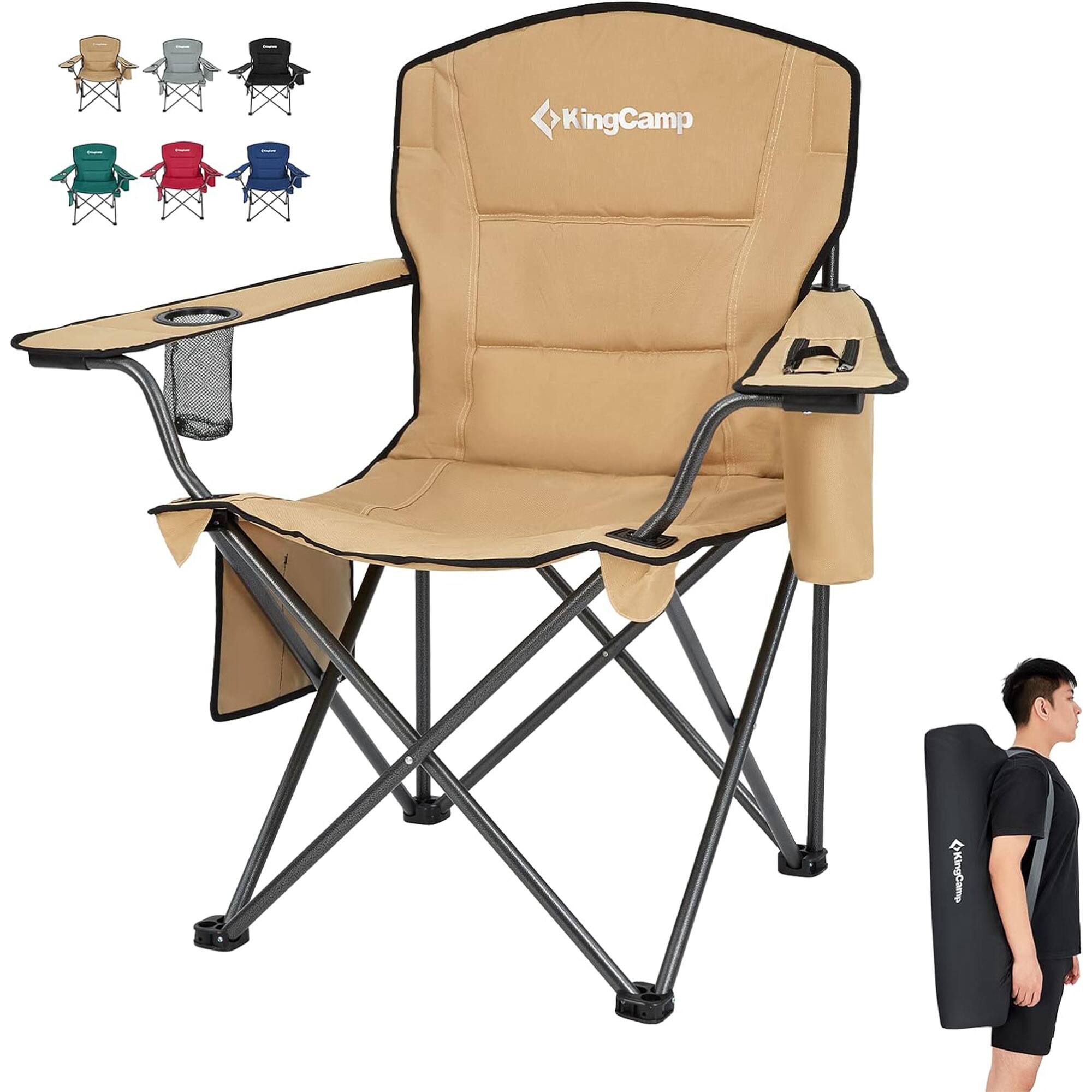 Alt View 5. KingCamp - KingCamp Padded Oversized Folding Chair with Cupholder, Cooler, & Pocket, Khaki - Khaki.