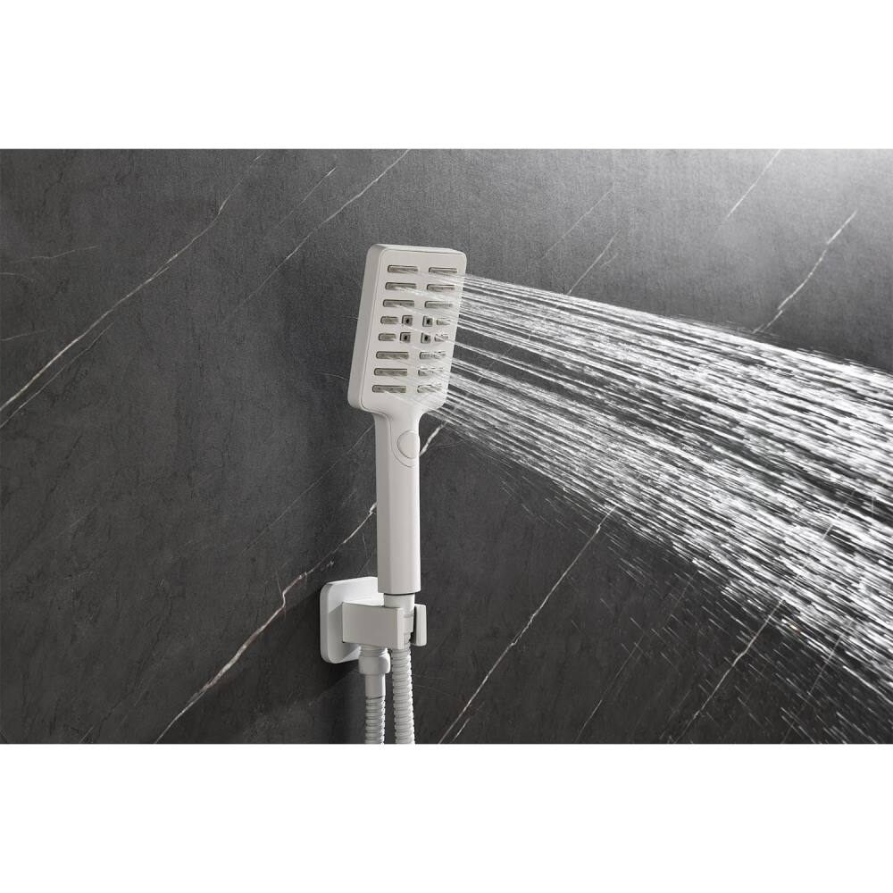 Back. JUJABU - White Shower System with Shower Head, Slide Bar, Bodysprays, Shower Arm, Hose, Valve Trim, and Lever Handles - White.