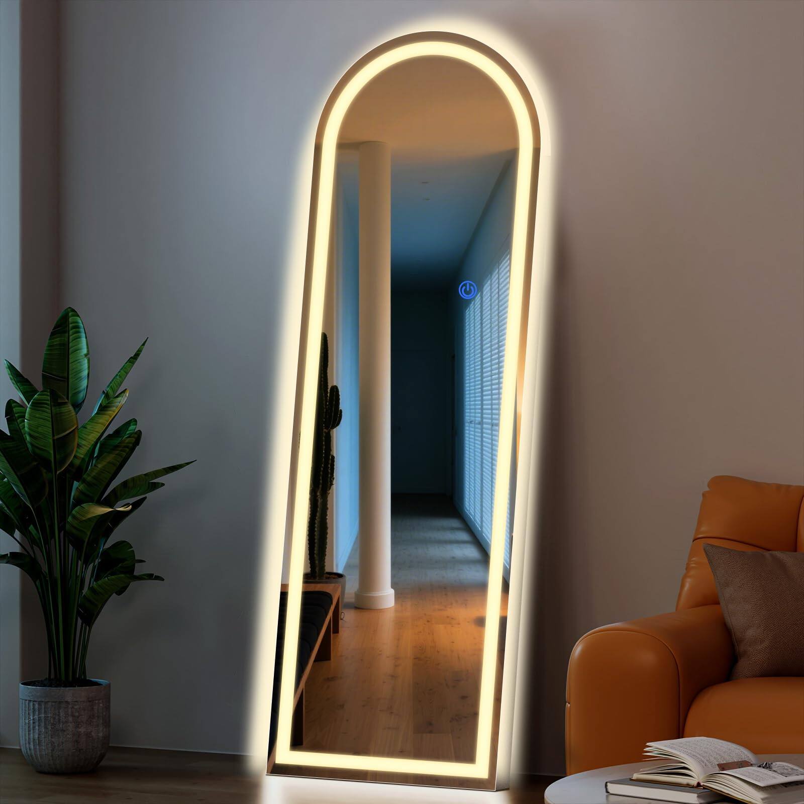 Alt View 5. Hirose Alice - Arch Full Length Standing Mirror With Led Lights Dimming Lighting Tall Body For Bedroom Dressing Room.