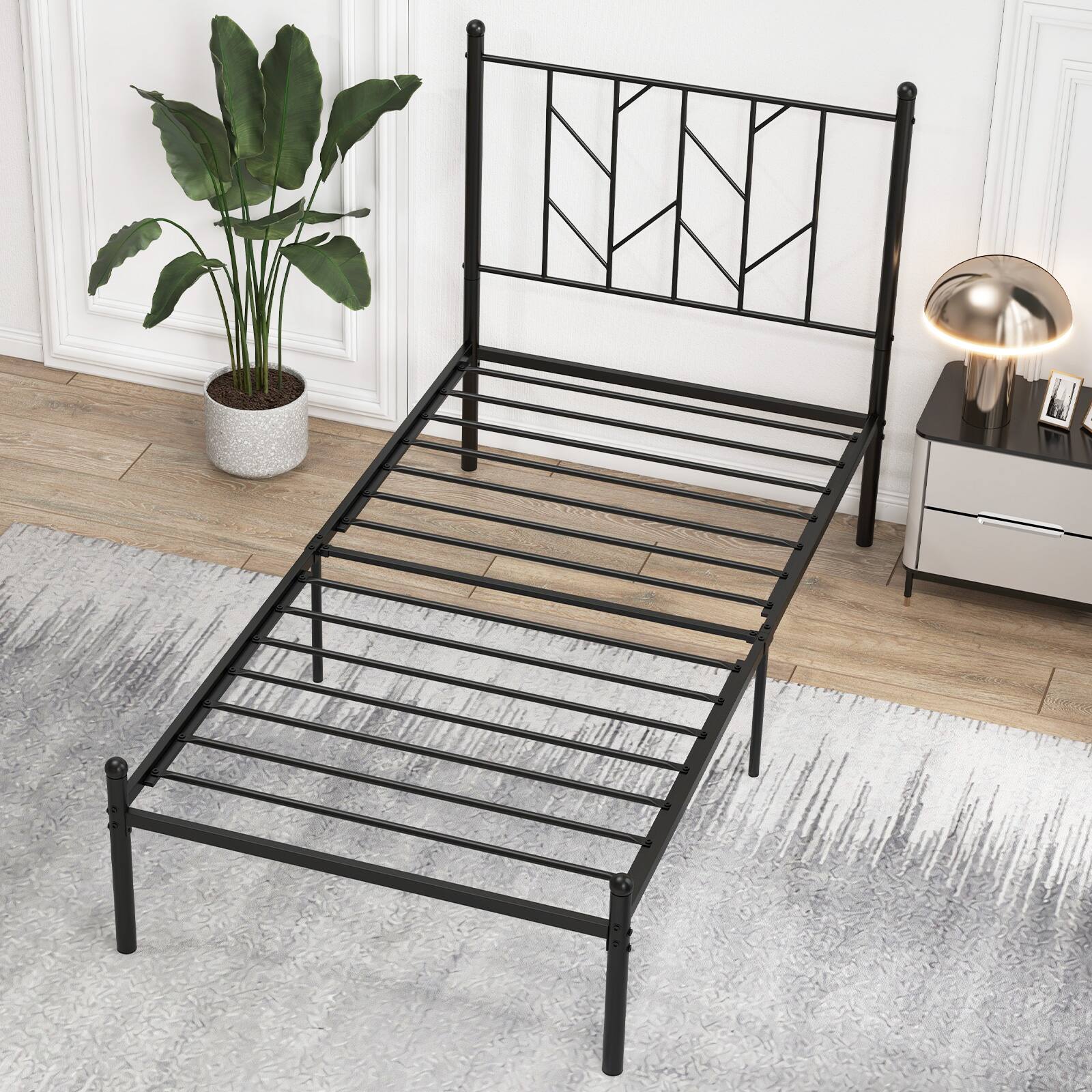 Alt View 8. Ecooso - Twin Size Platform Bed Frame with Sturdy Metal Slat Support - Black.