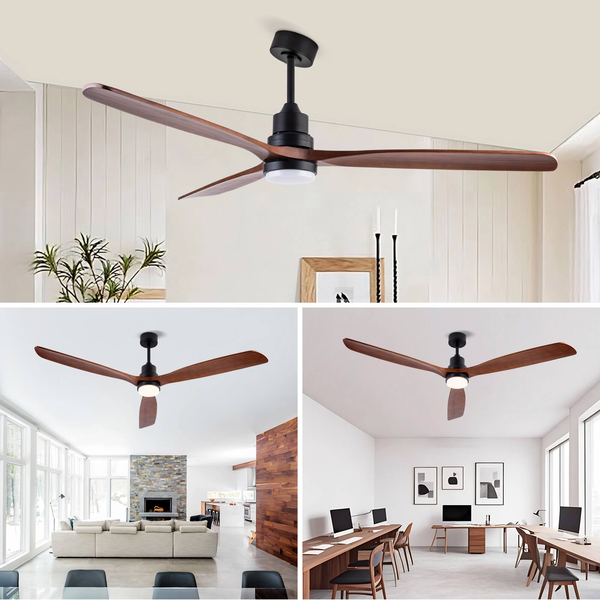 Alt View 1. APRILSOUL - Hot sales 72 Inch Modern Black Ceiling Fan With Light 3 Wood Blades Remote Reversible DC Motor - Black.