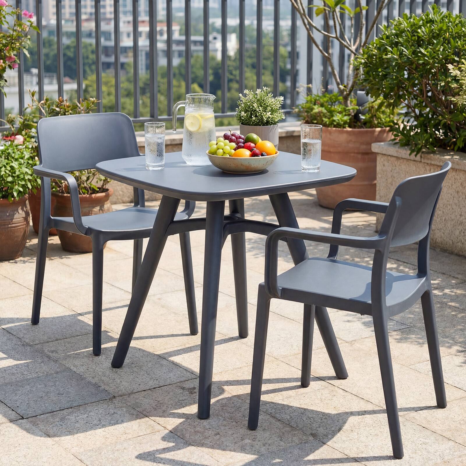 Alt View 5. Gymax - Gymax Square Outdoor Dining Table All-Weather Plastic Patio Bistro Table for 4 Gray - Gray.