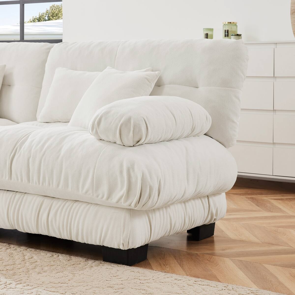 Alt View 2. Ropilly - Ropilly White Chenille Sofa Single Seat Armless Modular Accent Sofa with Pillows - White.