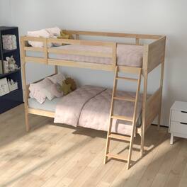 Emma + Oliver - Samuel Kids Bunk Bed with Convertible, Solid Wood Slatted Frame and Easy-to-Climb Ladder with No Box Spring Required - Natural