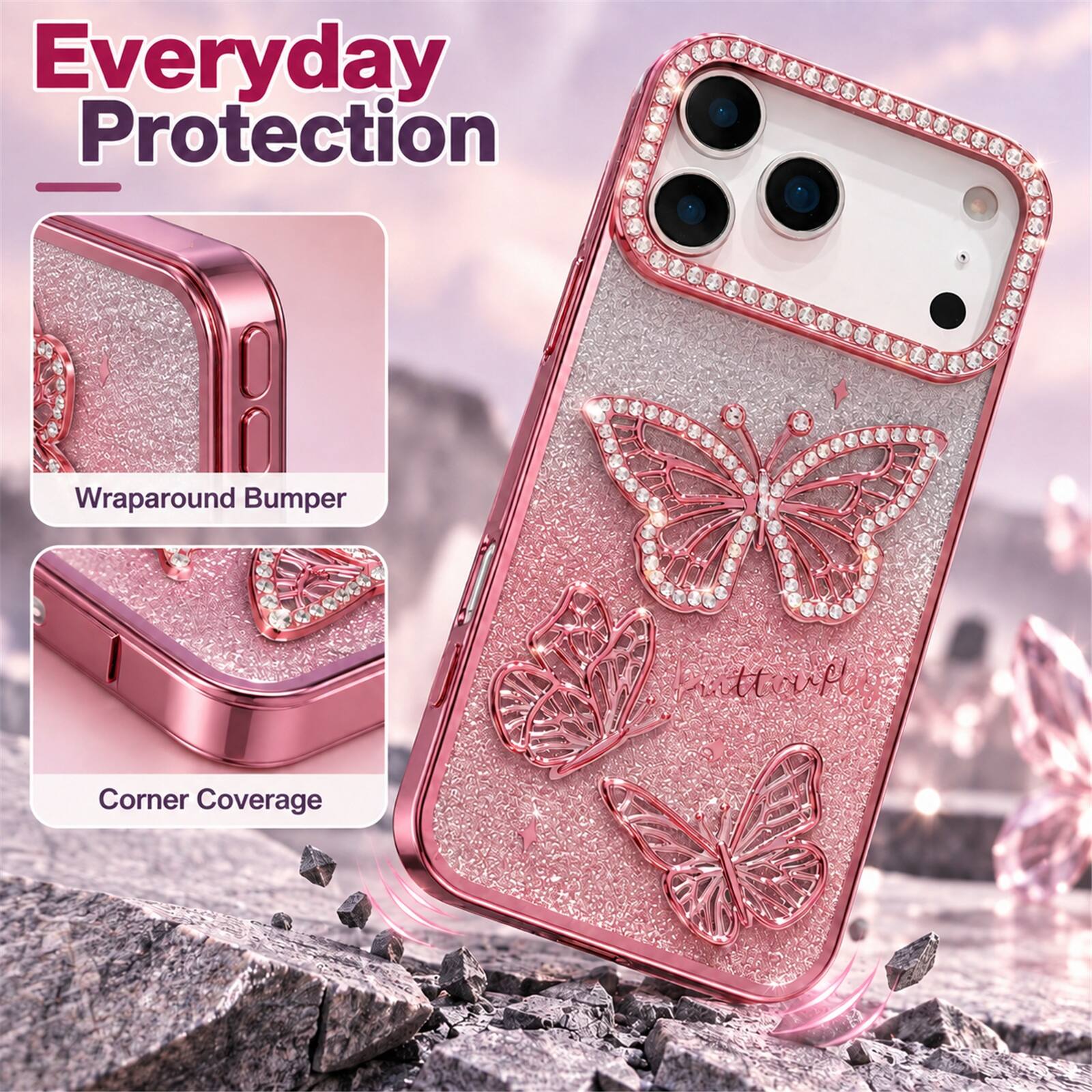 Dteck Bling Glitter Paper Diamond 2 in 1 Case For Apple iPhone 18 Pro ...