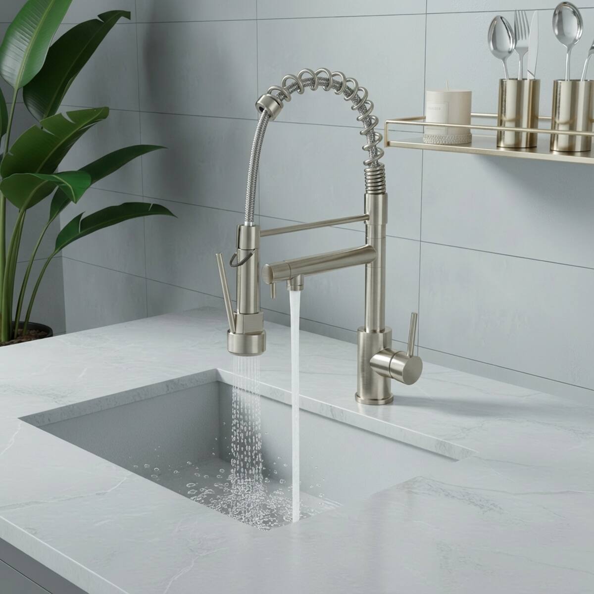 Alt View 9. Ropilly - Ropilly Pull Down Kitchen Faucet, Touch On Single Handle, Brushed Nickel Spring Neck Single Hole Faucet - Brushed Nickel.
