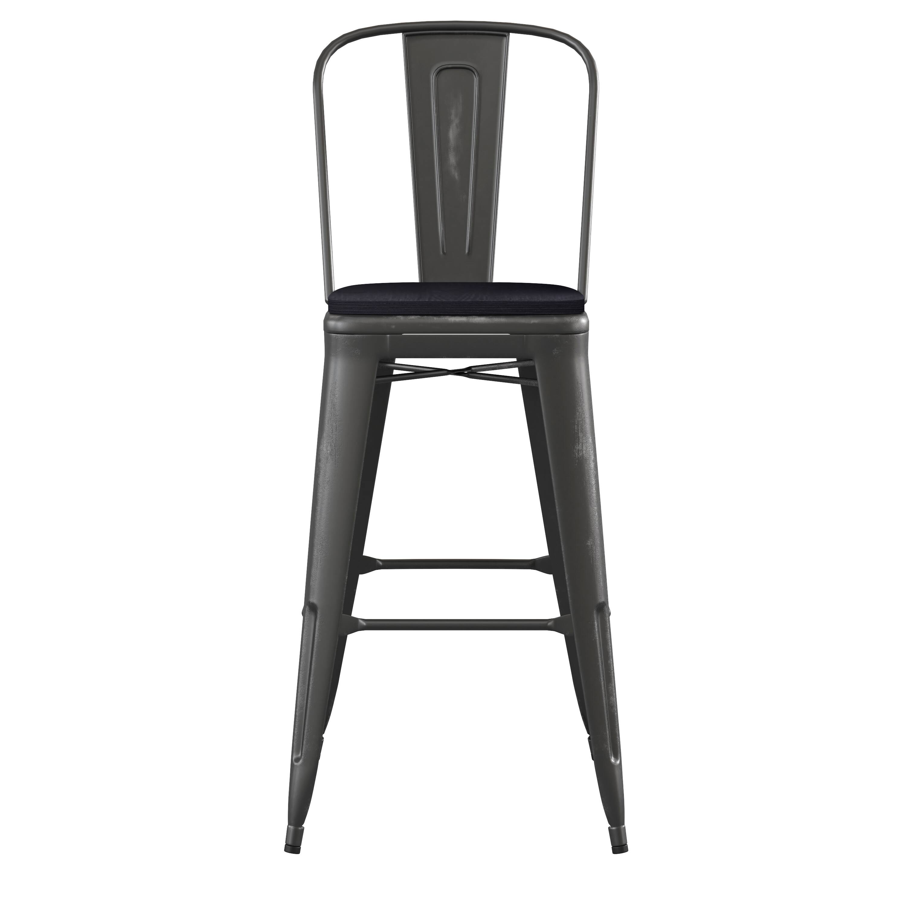 Alt View 10. Emma + Oliver - Nova Distressed Metal Stools with Backs and Polystyrene Seats for Indoor/Outdoor Use - Black Seat/Black Frame.