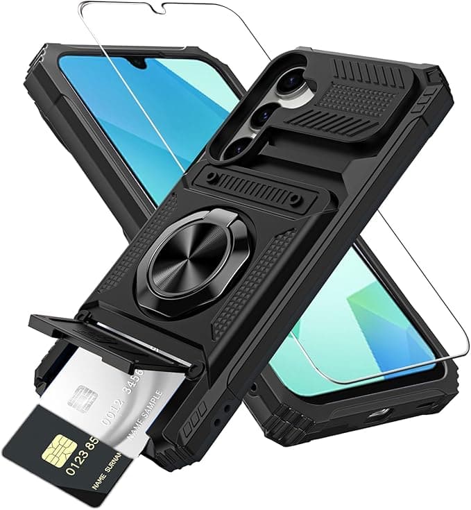 Gravity Ridge - for Samsung Galaxy A16 Wallet Case with Card Holder 360°Ring Kickstand Military Grade Drop Shockproof Rugged Case - Black