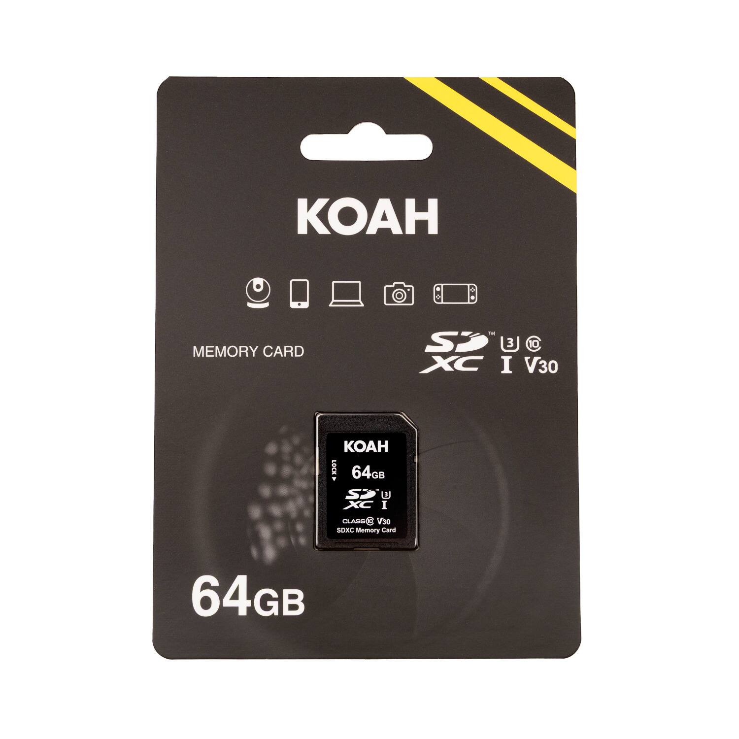 MEMORY CARD  
KOAH  
64GB  
SDXC I V30  
64GB  
SDXC Memory Card  
U3  
V30  
GLASS