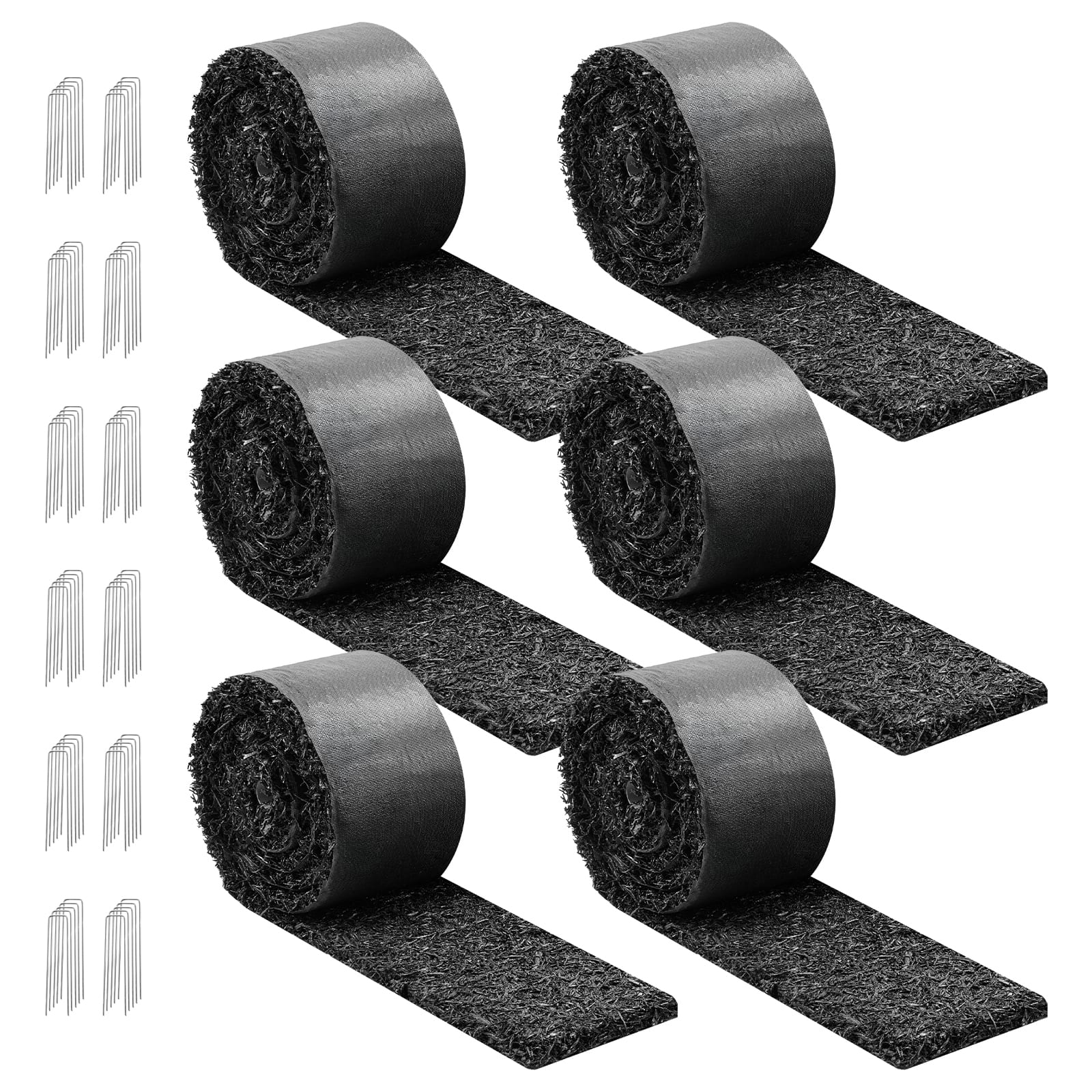 VEVOR - Rubber Mulch Mat Roll, 6 Rolls 120 x 4.5 in, Recycled Rubber Permanent Mulch Edging Border, Natural-Looking Flower - Black