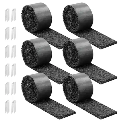 Front. VEVOR - Rubber Mulch Mat Roll, 6 Rolls 120 x 4.5 in, Recycled Rubber Permanent Mulch Edging Border, Natural-Looking Flower - Black.
