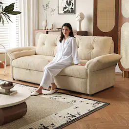 LUCKY ONE - 81.5" 2-in-1 Convertible Sleeper Sofa Bed, Multifunctional Plush Couch with Pull Out Bed - Beige