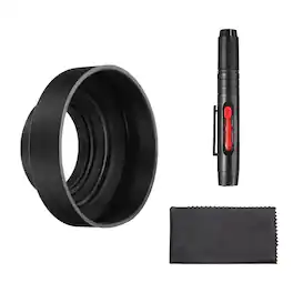 Unique Bargains - 55mm Rubber Camera Lens Hood, Collapsible 3-Step Sun Shade with Cleaning Cloth & Pen - Black