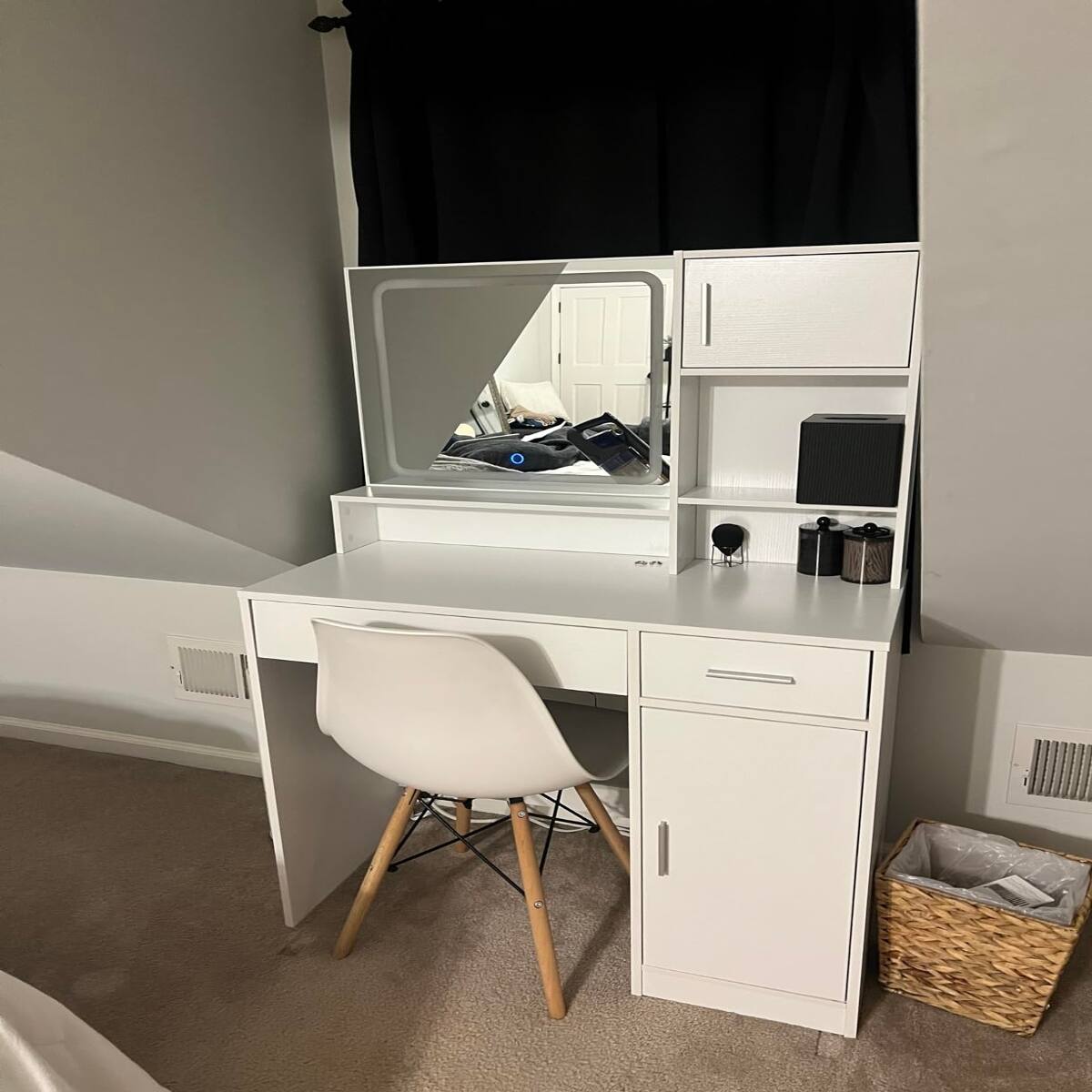 Back. Loheer - Loheer Makeup Desk with LED Mirror, Rose Pink Vanity with Large Drawer and Three-Level Storage - Rose Pink.