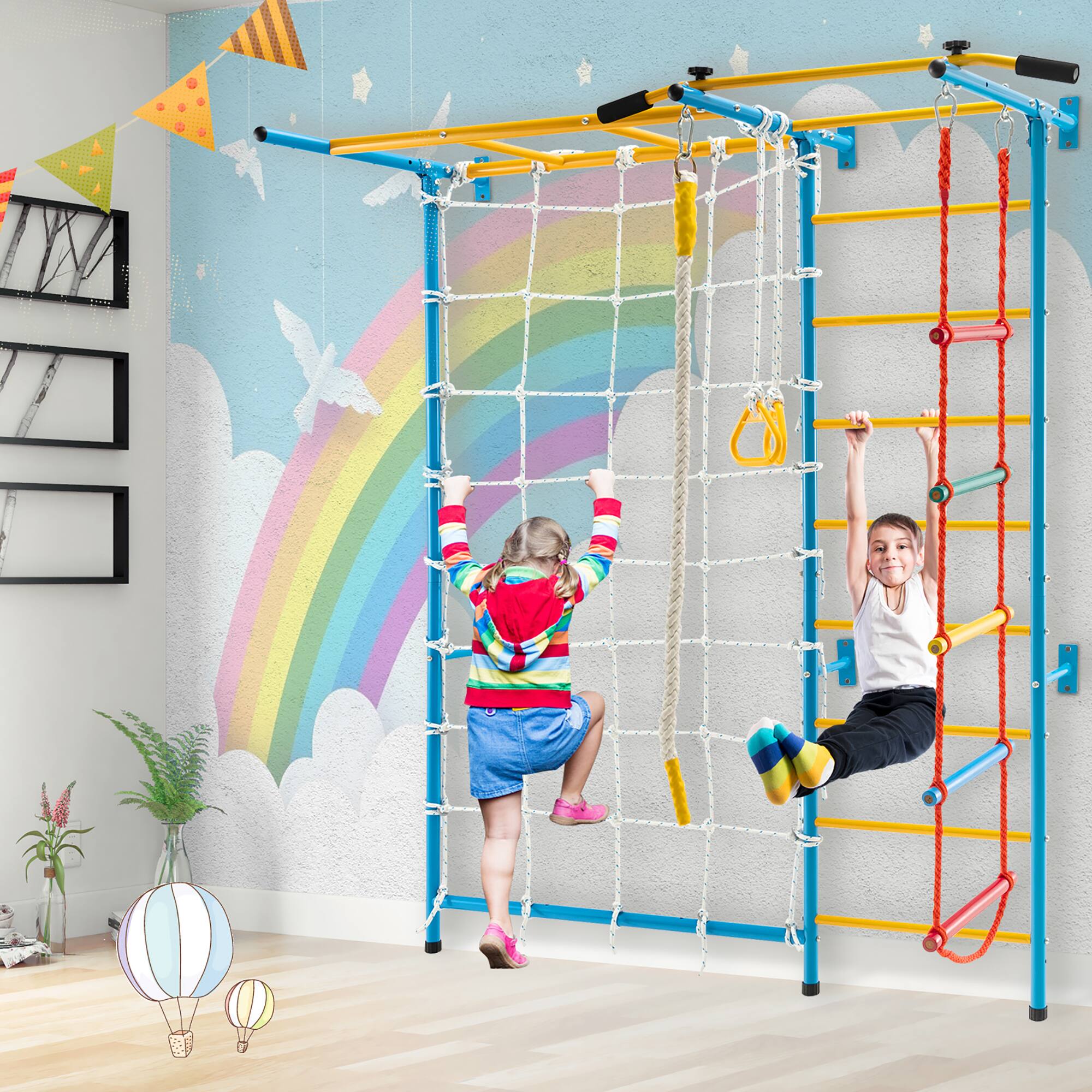 Alt View 1. Costway - Costway 7 in 1 Kids Indoor Gym Playground Swedish Wall Ladder Children Home Climbing Gym Solid Wall Set Up - Multicolor.