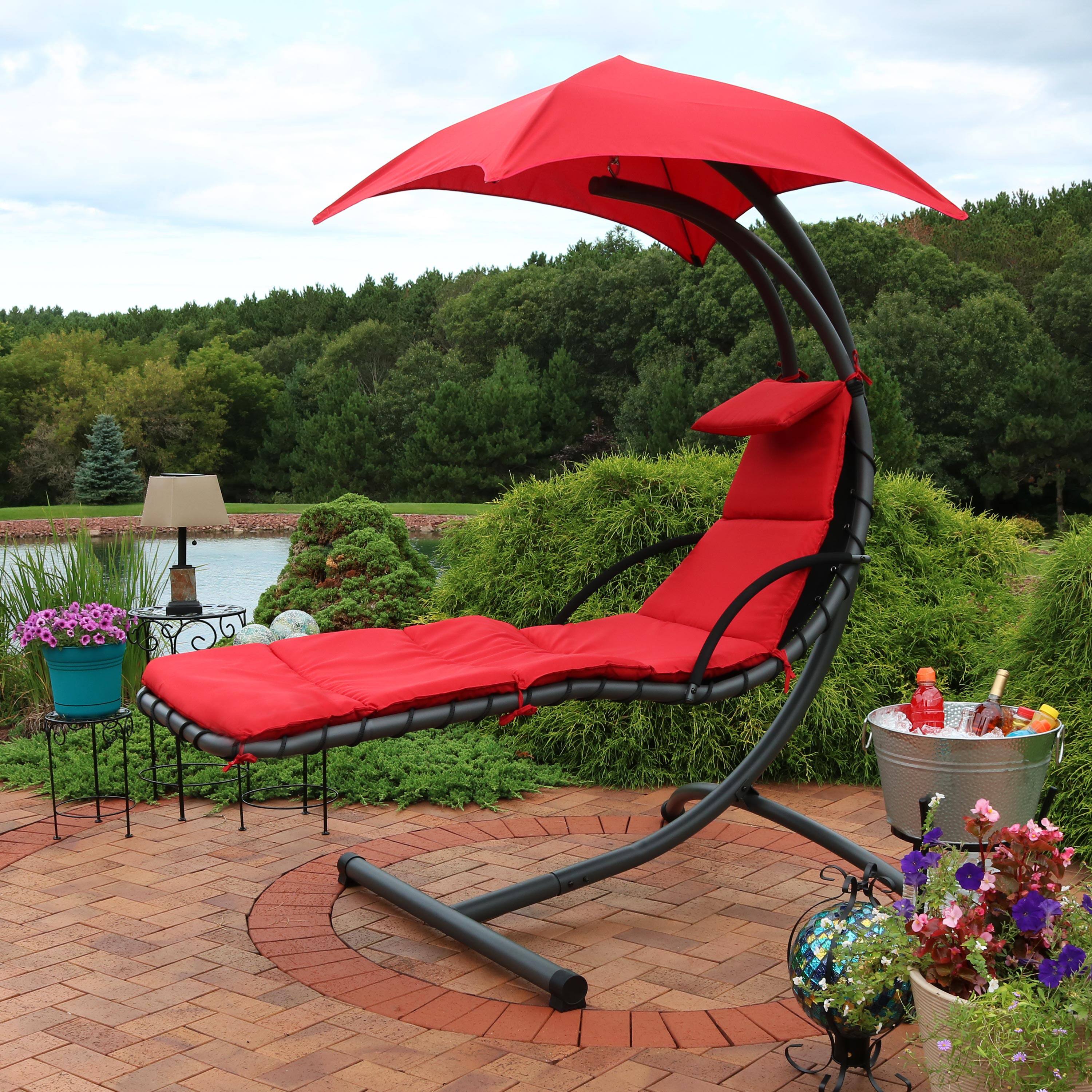 Alt View 3. Sunnydaze - Floating Lounge Chair with Canopy/Arc Stand - Set of 2 - Red.