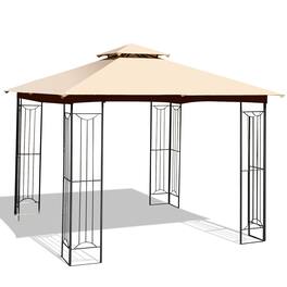 Costway - 10' x 10' Patio Canopy Gazebo Outdoor 2-Tier Steel Tent Heavy-Duty L-Shaped - Beige
