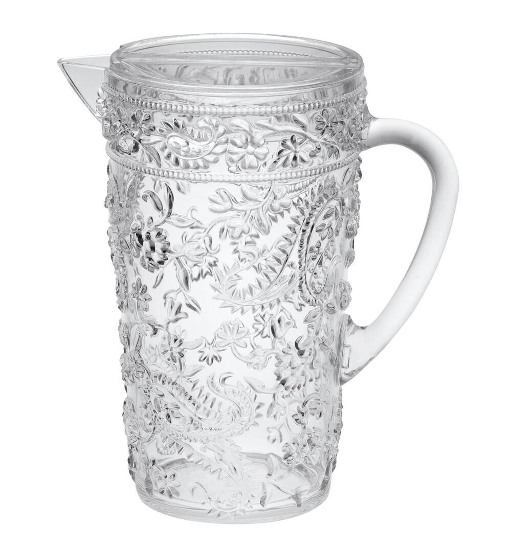 Front. APRILSOUL - Quarts Water Pitcher with Lid Paisley Unbreakable Plastic BPA Free Juice Pitcher - white.
