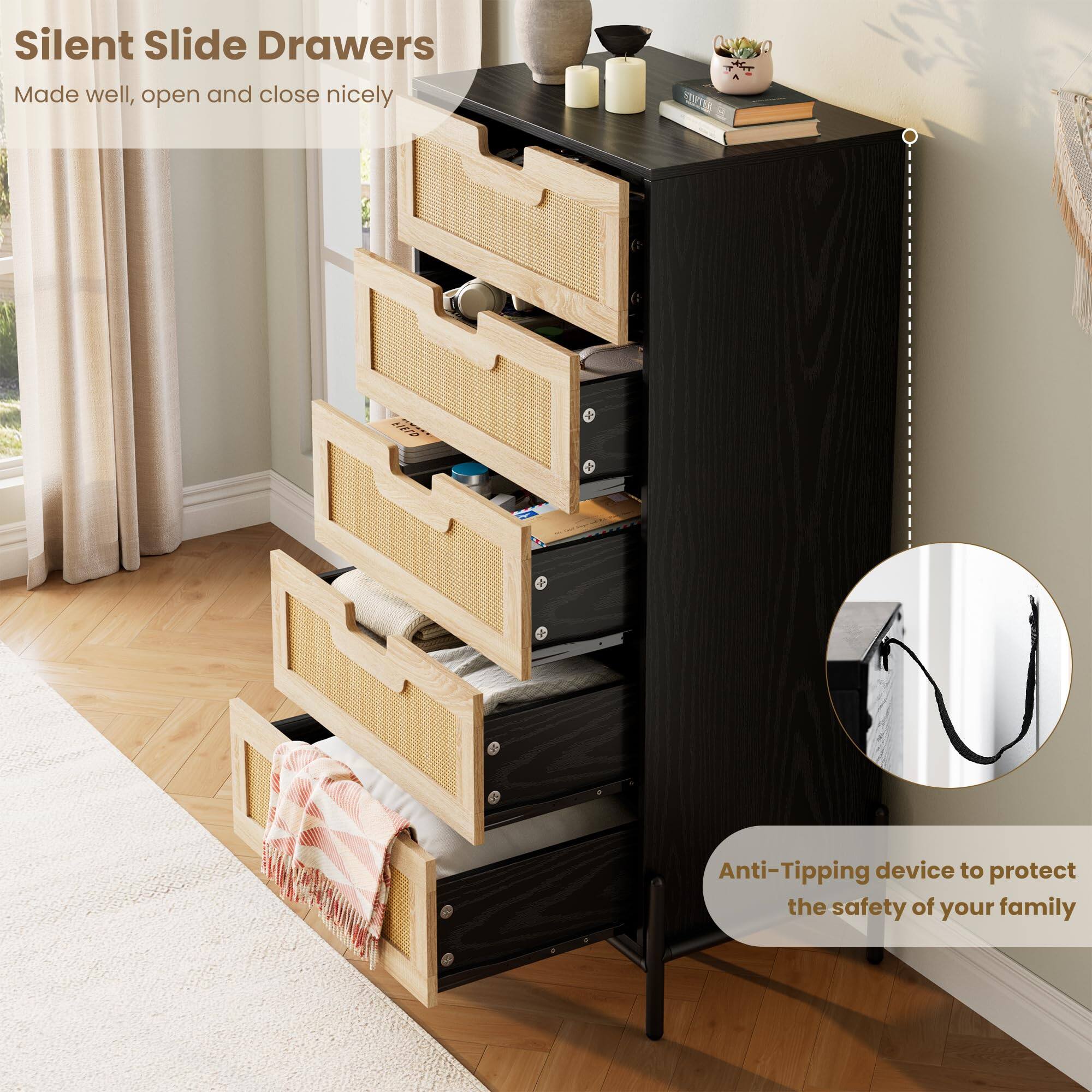 Silent Slide Drawers  
Made well, open and close nicely  

Anti-Tipping device to protect the safety of your family