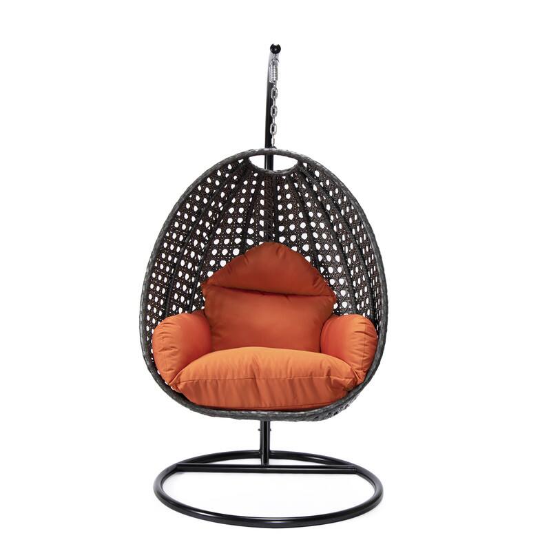 Left. LeisureMod - LeisureMod Charcoal Wicker Outdoor Egg Swing Chair with Steel Stand - UV & Rust Resistant Single Seat for Patio - Orange.