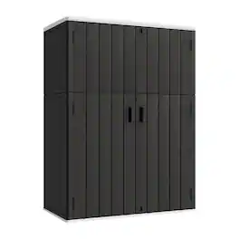 Yardgrace - 57 Cu.ft Outdoor Vertical Storage Shed, Waterproof Resin Cabinet, Lockable for Garden, Patio & Backyard Clearance - Black